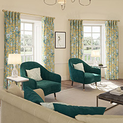 A beautiful set of white taped wooden blinds in a very bright room